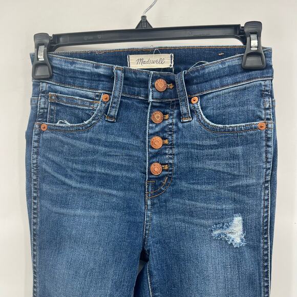 Madewell 10" High Rise Skinny Jeans Womens size 23 Blue Distressed Raw Hem - Picture 4 of 9